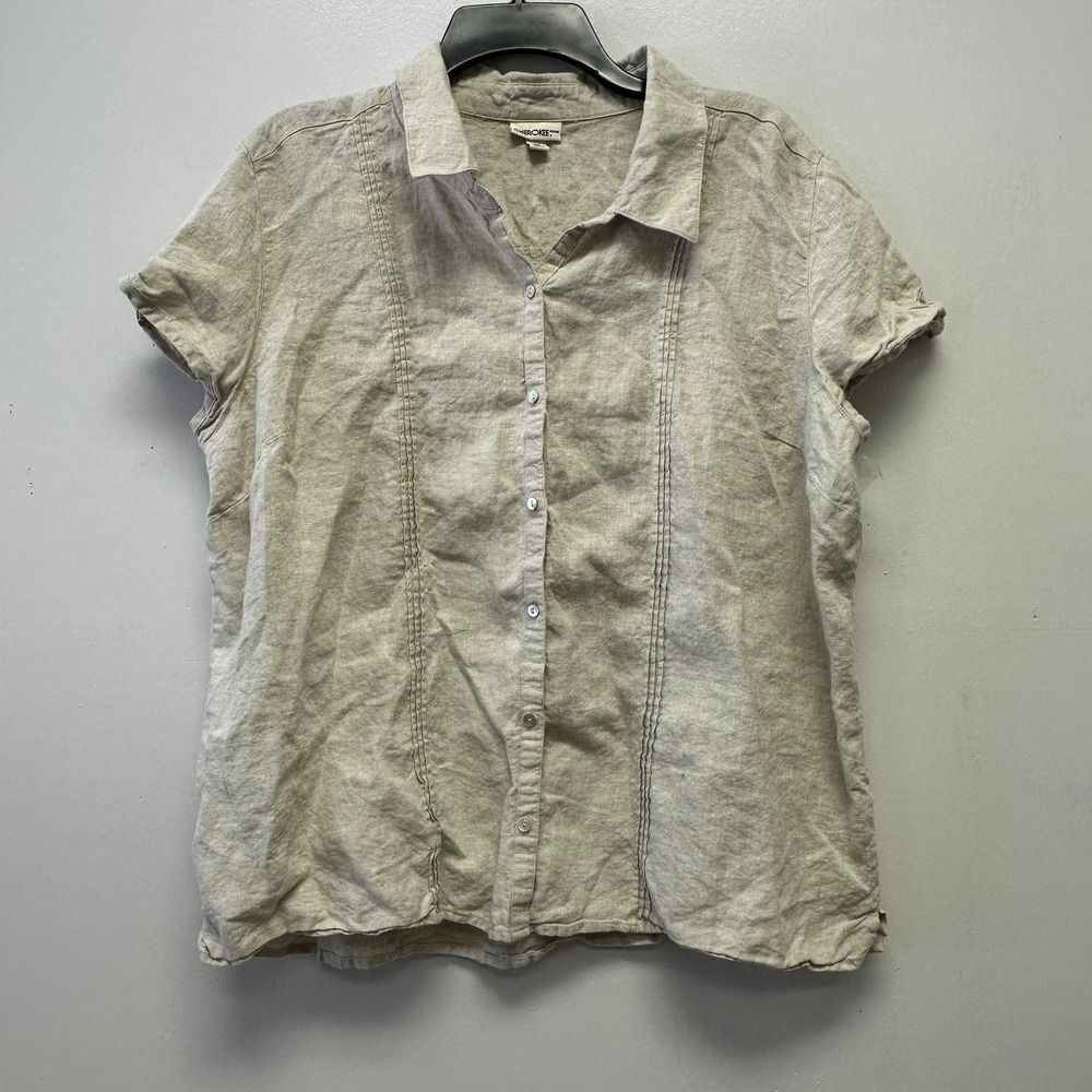 Vintage Cherokee NWOT Linen Tan Button Top with Mother of Pearl Buttons Size XXL